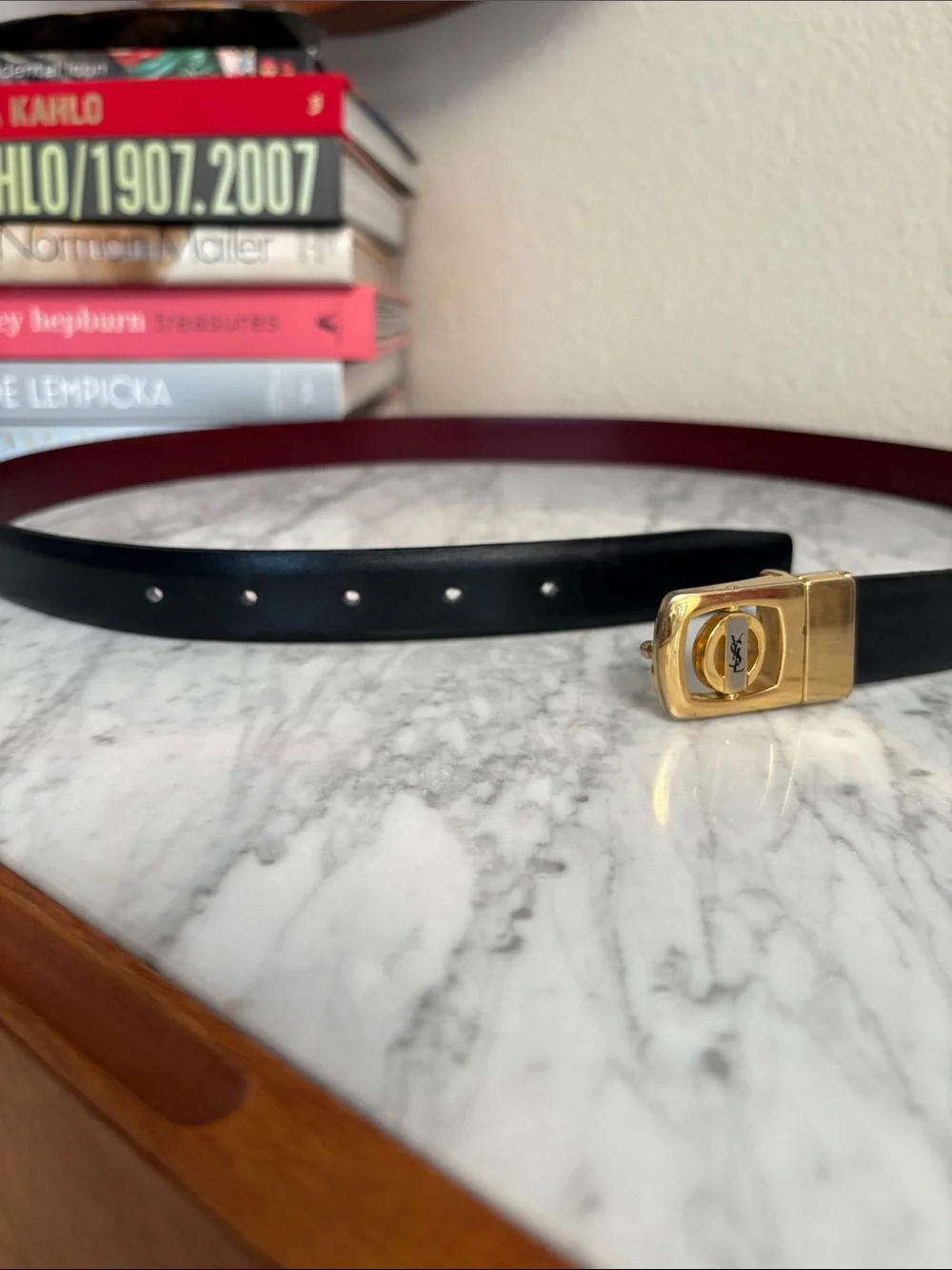 Yves Saint Laurent Metal Spining YSL Logo Reversible Belt